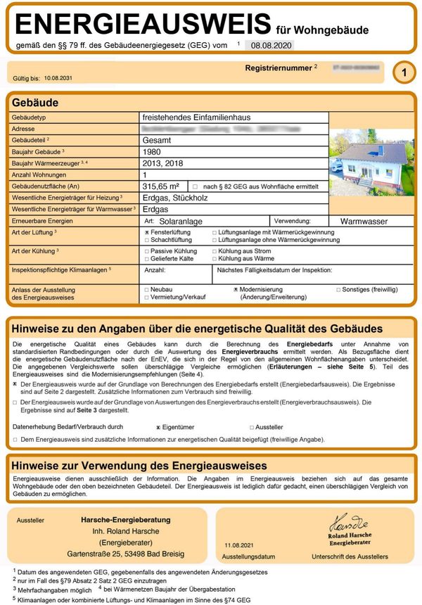 Beispielseite eines Bedarfsausweises