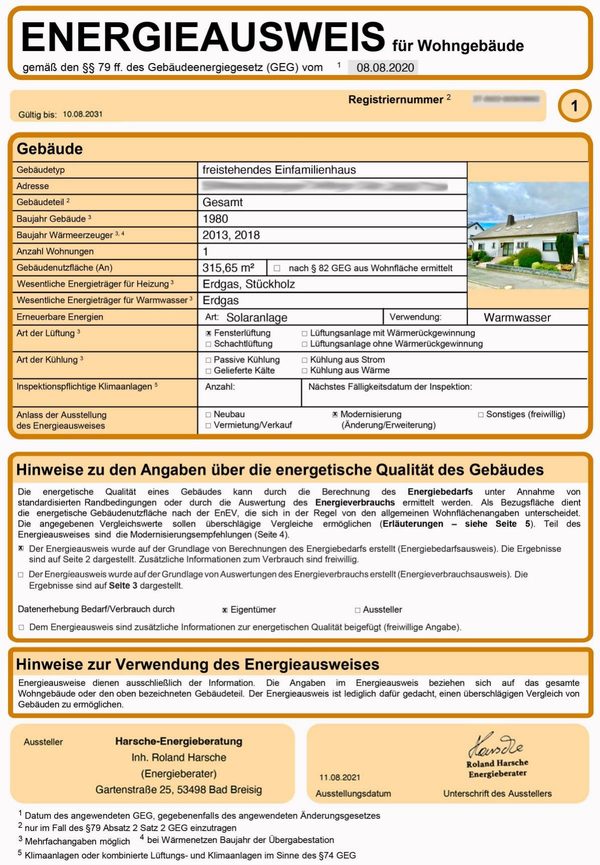 Beispielseite eines Verbrauchsausweises